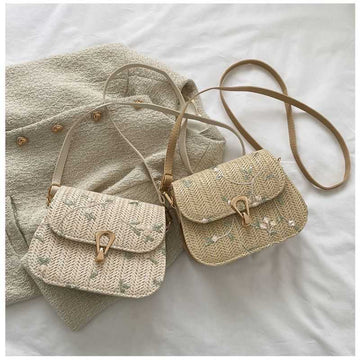 Tajade Lace Flower Woven Saddle Straw Bag